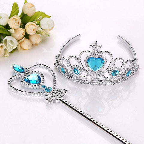 Frozen Princess Gloves Tiara Braid Piece Kid Gift Wand Crown Elsa Anna Wig Hair