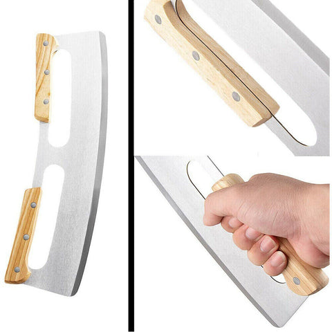 35cm Kitchen Stainless Steel Pizza Cutter Rocker Blade Slicer + Protective Cover