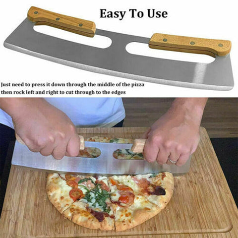 35cm Kitchen Stainless Steel Pizza Cutter Rocker Blade Slicer + Protective Cover