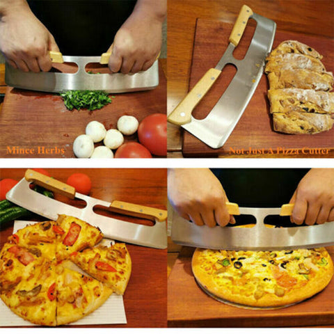 35cm Kitchen Stainless Steel Pizza Cutter Rocker Blade Slicer + Protective Cover