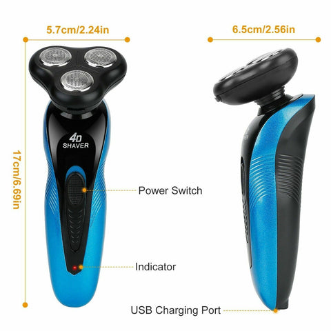 4D 3 Heads Razor Beard Trimmer Men's Clipper Electric Shaver Cordless USB Charge