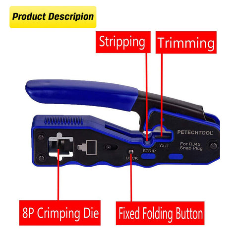 Crimping Tool Network Crimper RJ45 EZ Pass Through for Cat6a 8P8C Cat7 Connector