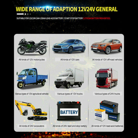 12V/24V Car Battery Charger LCD Smart Battery Repair Boat CaravanTruck Mel Stock
