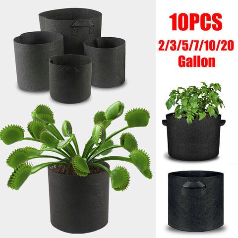 10 PACK Fabric Plant Grow Pots Breathable Planter Bags 3/5/7/10Gallon AU
