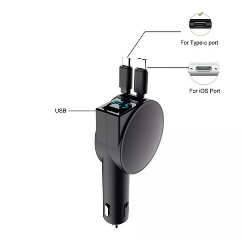 3-in-1 60W Retractable Fast Charging Car USB Charger Power For iPhone Android AU