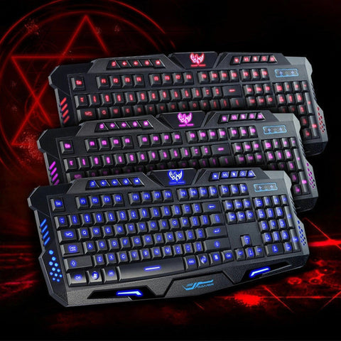 Gaming Keyboard 3 Colour Led Back-light Wired USB Illuminated Cool Ergonomic PC