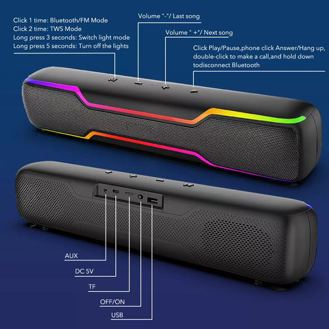 Bluetooth Computer Speaker Soundbar Stereo Music Gaming Speaker FM Radio AUX TF