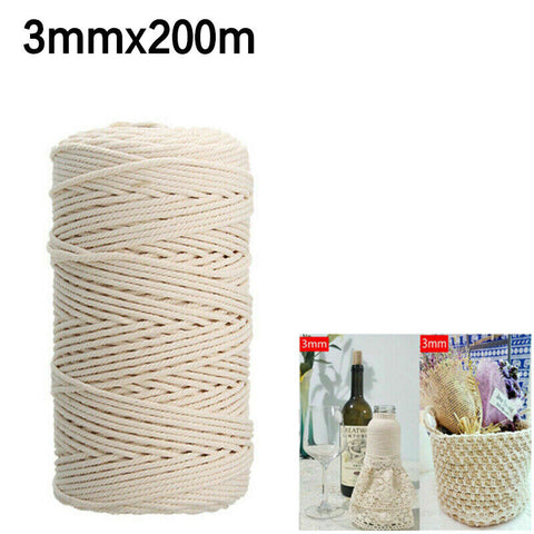 200m 100% Natural Cotton String Twisted Cord Beige Craft Macrame Artisan 3mm HOT