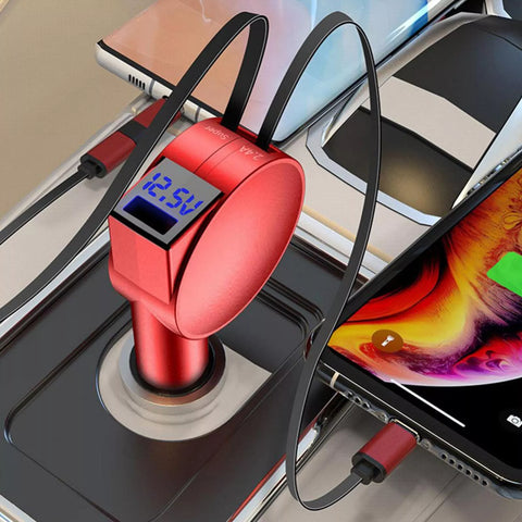 3-in-1 60W Retractable Fast Charging Car USB Charger Power For iPhone Android AU