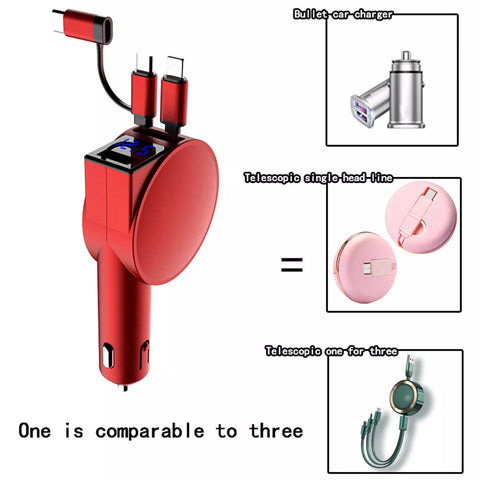3-in-1 60W Retractable Fast Charging Car USB Charger Power For iPhone Android AU