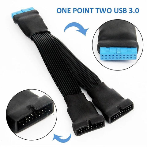 USB 3.0 19 pin/20Pin Extension Cable 1 to 2 Adapter Motherboard Splitter Cable