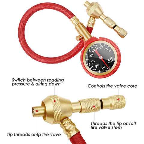 4X4 AIR DEFLATORS WITH PRESSURE GAUGE 4WD RAPID TYRE/TIRE DEFLATORS VALVE TOOL