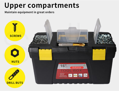 3PCS Tool Storage Box Set Lock Organiser Portable Handle Garage 13" 14" 16"