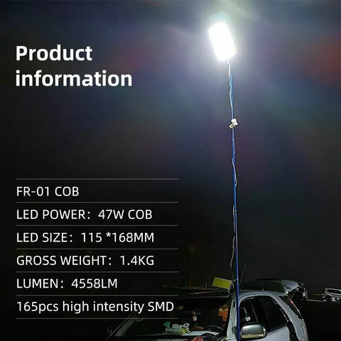 12V Portable Telescopic Light Fishing Rod Pole Camping Lamp Car Repair LED Light