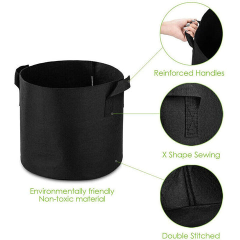 10 PACK Fabric Plant Grow Pots Breathable Planter Bags 3/5/7/10Gallon AU