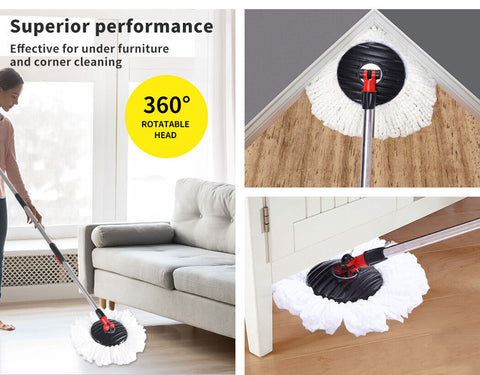 Set Spin Mop Bucket 360° Stainless Steel Rotating Wet Dry Microfiber 2 Heads AU