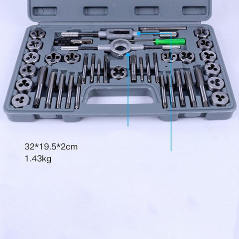 40Pcs Tap And Die Set Metric Szie Screw Screwdriver Thread Drill W/t Pitch Gauge