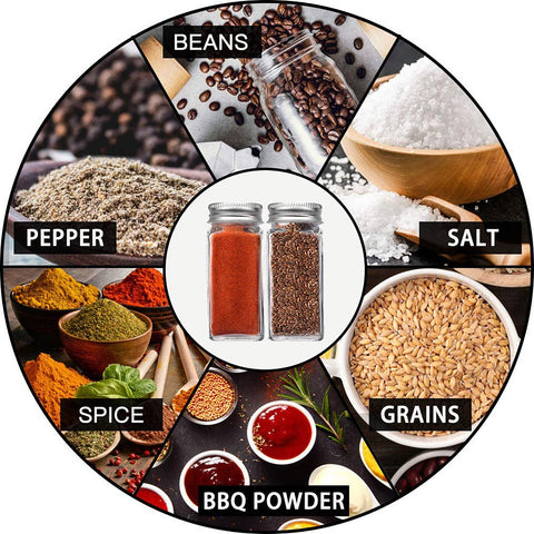 12xClear Square Glass Jars Lid Spice Herb Seasoning Condiment Storage Container