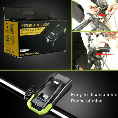 USB Rechargeable 15000LM Bicycle Bike Smart Front Light 2*T6 LED 6 Modes w/ Horn