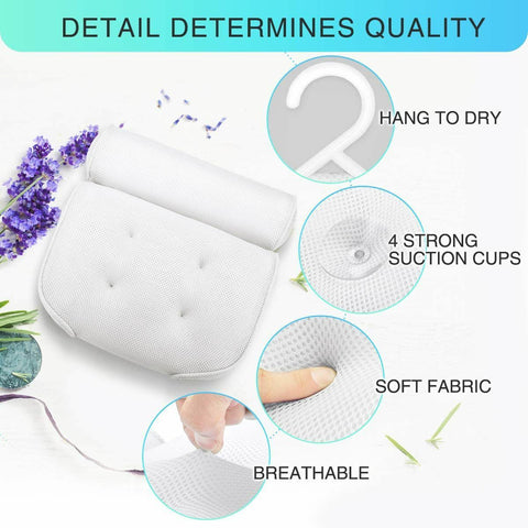 3D Mesh Bath Pillow Breathable Bathtub Cushion Neck Back Support Suction Cup Spa