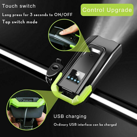 USB Rechargeable 15000LM Bicycle Bike Smart Front Light 2*T6 LED 6 Modes w/ Horn