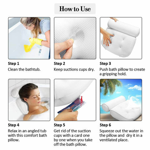 3D Mesh Bath Pillow Breathable Bathtub Cushion Neck Back Support Suction Cup Spa