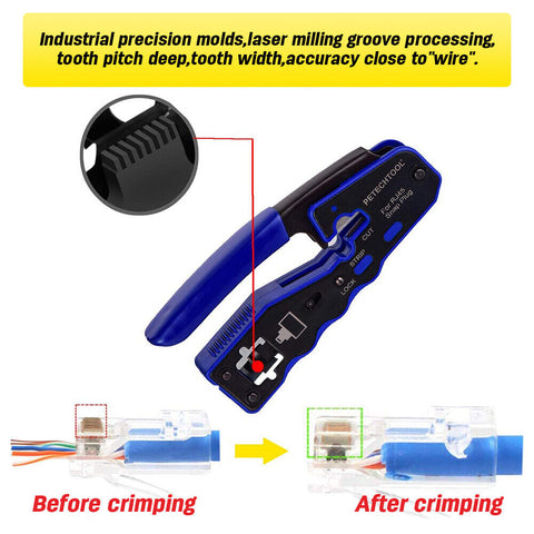 Crimping Tool Network Crimper RJ45 EZ Pass Through for Cat6a 8P8C Cat7 Connector
