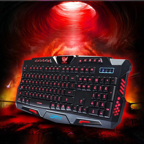 Gaming Keyboard 3 Colour Led Back-light Wired USB Illuminated Cool Ergonomic PC