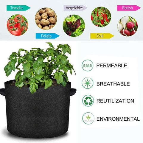 10 PACK Fabric Plant Grow Pots Breathable Planter Bags 3/5/7/10Gallon AU