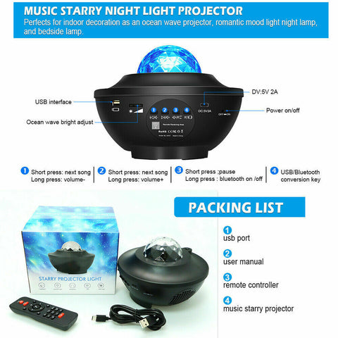 LED Galaxy Starry Night Light Projector Ocean Star Sky Party Kids Room Lamp AU
