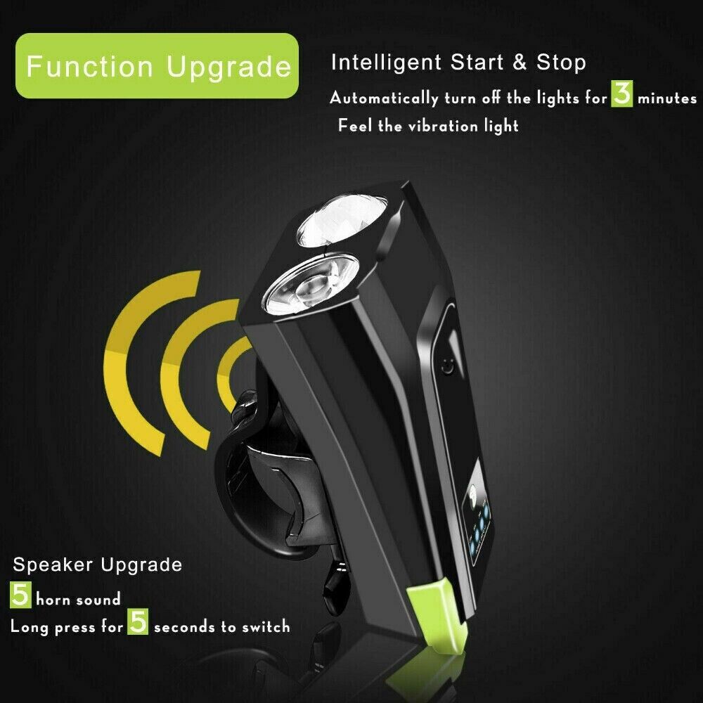 USB Rechargeable 15000LM Bicycle Bike Smart Front Light 2*T6 LED 6 Modes w/ Horn