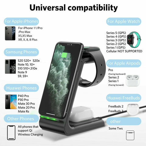 Wireless Charger Dock Charging Station 3 in 1 For Apple Watch iPhone 13 12 11 XS