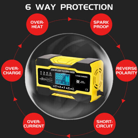 12V/24V Car Battery Charger LCD Smart Battery Repair Boat CaravanTruck Mel Stock