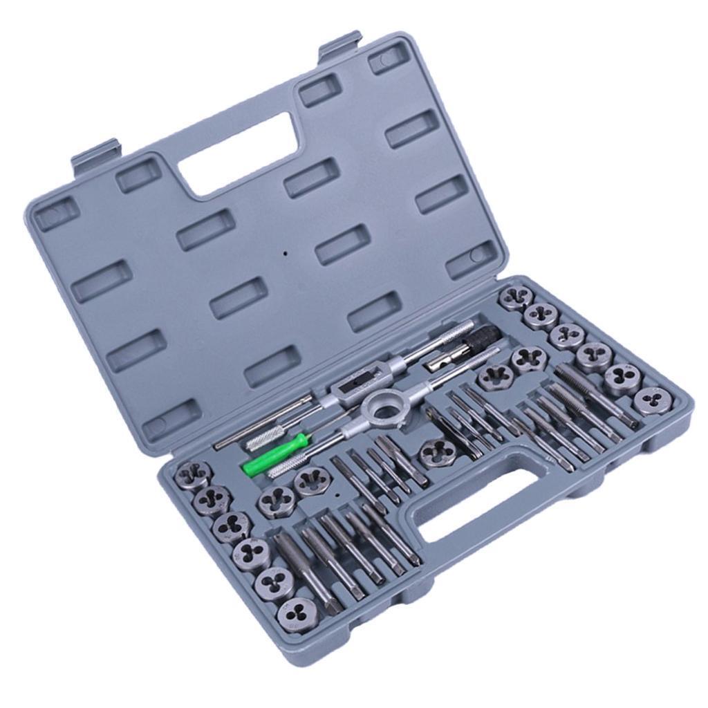 40Pcs Tap And Die Set Metric Szie Screw Screwdriver Thread Drill W/t Pitch Gauge