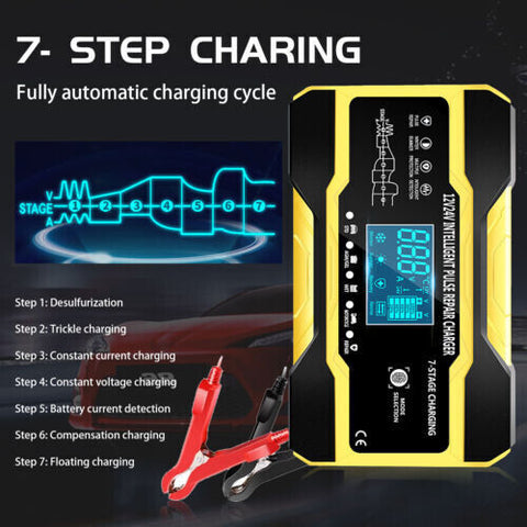 12V/24V Car Battery Charger LCD Smart Battery Repair Boat CaravanTruck Mel Stock