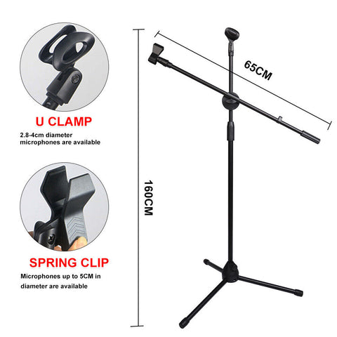 Professional Dual Microphone Stand Telescopic Boom Adjustable Mic Holder Tripod