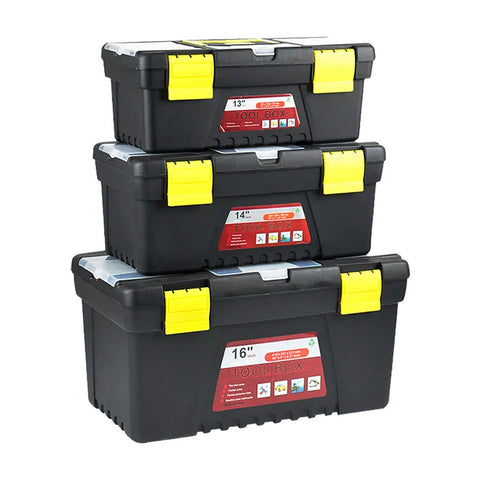 3PCS Tool Storage Box Set Lock Organiser Portable Handle Garage 13" 14" 16"
