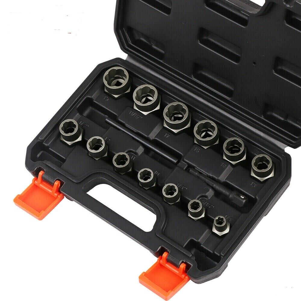 15-PIECE IMPACT DAMAGED BOLT NUT SCREW REMOVER TOOL SOCKET THREADING EXTRACTOR