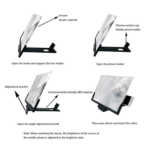 14'' Folding Mobile Phone Screen Magnifier 3D HD Amplifier Stand Bracket Enlarge