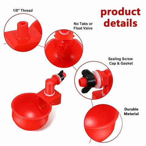 4X Automatic Chicken Water Cup Waterer Poultry Drinking Bowl Feeder Drinker