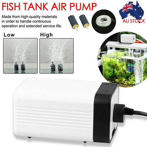 Aquarium Oxygen Pump Aqua Fish Tank Pond Air Bubble Disk Stone Aerator 2 Outlets