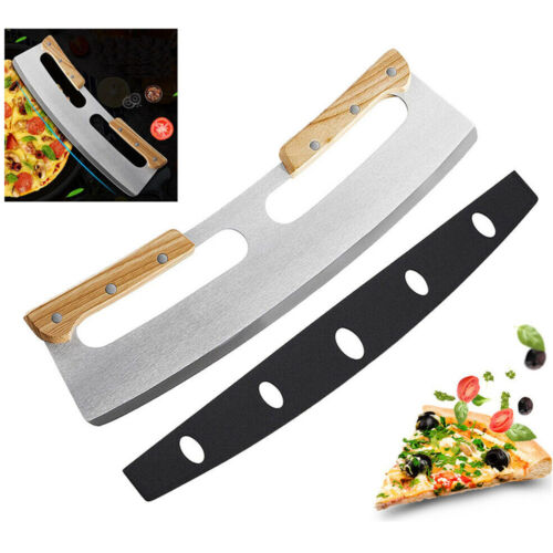 35cm Kitchen Stainless Steel Pizza Cutter Rocker Blade Slicer + Protective Cover
