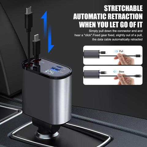 4IN1 Retractable Car Charger USB Type C Cable For Phone PD Fast Charge Adapter
