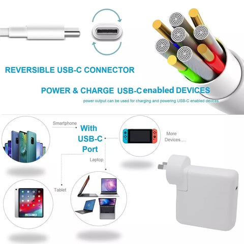 61W USB-C Power Adapter Charger Cable for Apple Macbook Air Pro Laptop