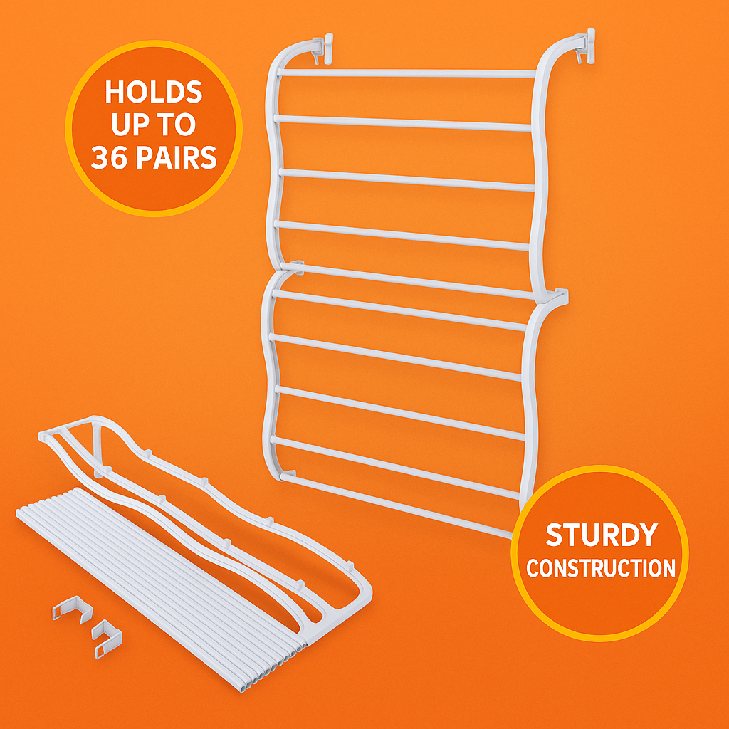 36 Pair Over The Door Shoe Organizer – 12 Tier Hanging Rack Storage-NEW