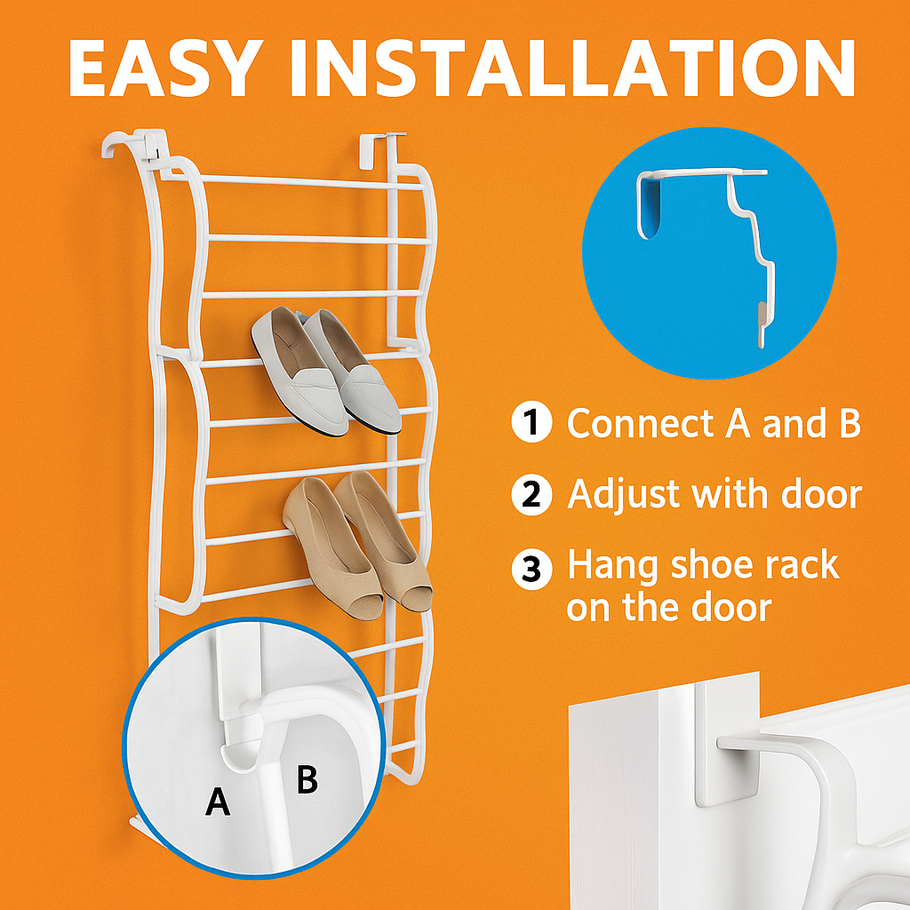 36 Pair Over The Door Shoe Organizer – 12 Tier Hanging Rack Storage-NEW