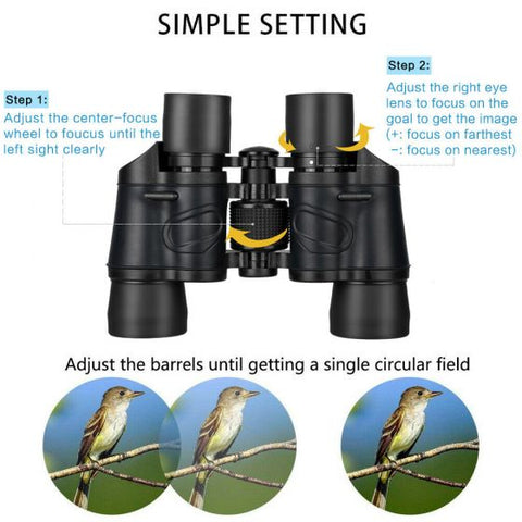 60x60 Zoom Coordinate HD Binoculars Day / Low-Light Night Vision Hunting Camping Hiking Waterproof Outdoor Telescope with Pouch, Great Present 5-3000M