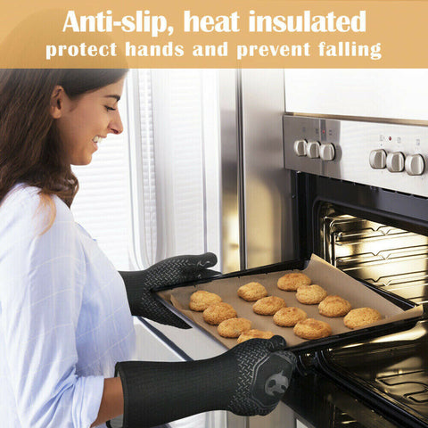 800°C Heat Proof Resistant Oven BBQ Gloves 35cm Kitchen Cooking Silicone Mitt