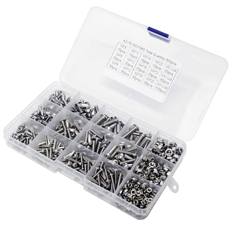 500pc M3 M4 M5 304 Stainless Steel Hex Socket Button Head Bolts Screws Nuts Kit