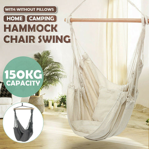 Portable Hanging Hammock Chair Swing Garden Outdoor Camping Soft Cushions